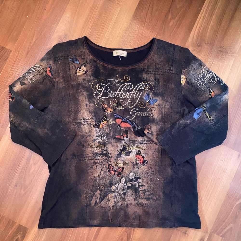 Cactus Butterfly Garden Long Sleeve Tee - Black